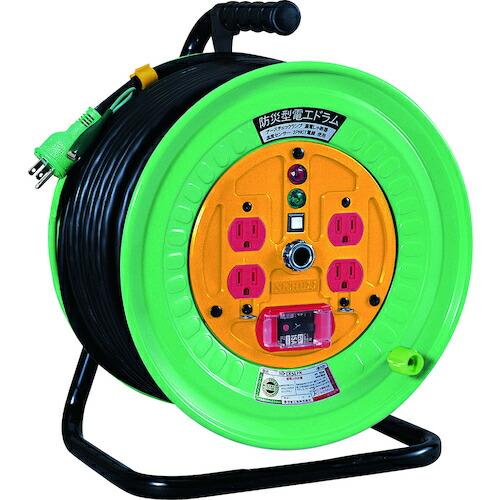 日動工業　電工ドラム　１００Ｖ　屋内型　防災型　温度センサー付　過負荷漏電保護兼用ブレーカー付　２ＰＮＣＴ電線　３０ｍ　【品番：ND-EK34PN】
