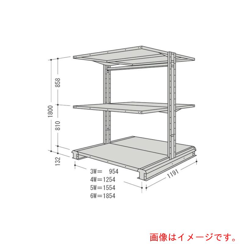 【別途送料あり】日本ファイリング スチール製軽中量ボルトレス棚 キャンチラック複式増結1連 間口1254×奥行1191×高さ1800mm 3段 【品番:CR64L-W3B】|住設プロ 店