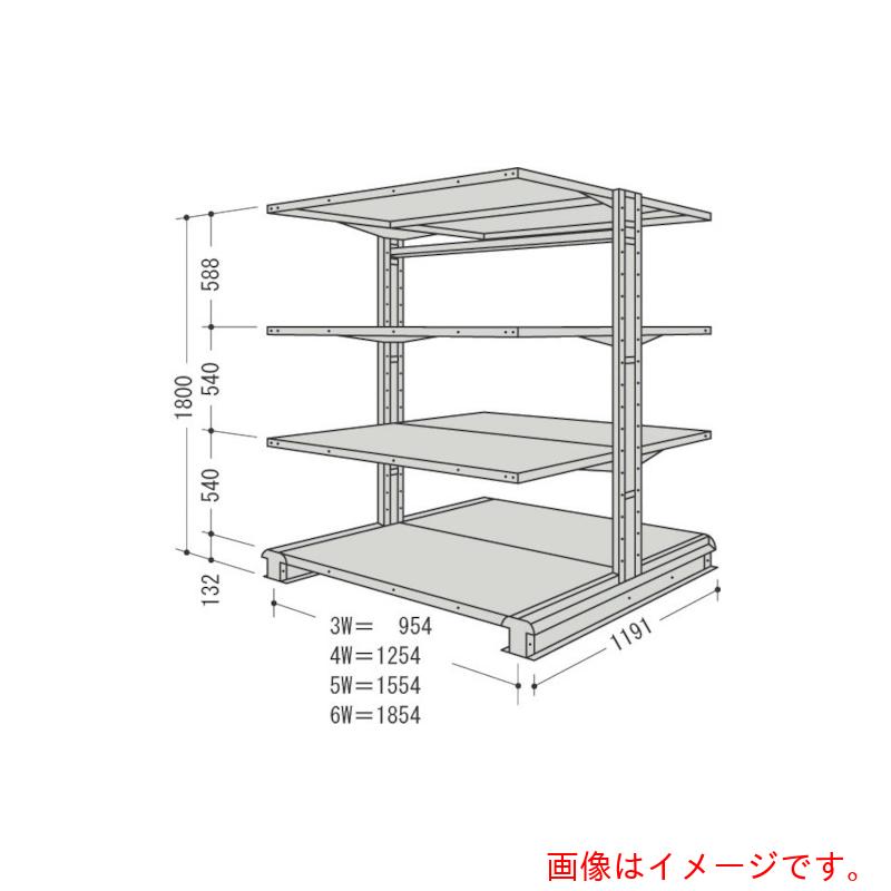 【別途送料あり】日本ファイリング　スチール製軽中量ボルトレス棚　キャンチラック複式増結１連　間口１２５４×奥行１１９１×高さ１８００ｍｍ　４段　【品番：CR64L-W4B】