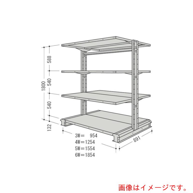 【別途送料あり】日本ファイリング　スチール製軽中量ボルトレス棚　キャンチラック複式増結１連　間口１５５４×奥行８９１×高さ１８００ｍｍ　階段数４　【品番：CR65S-W4B】