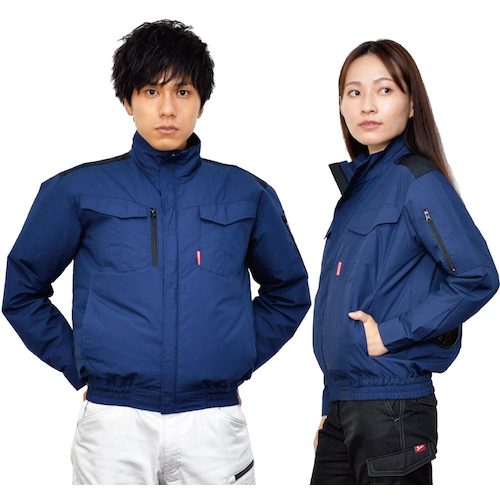 岡潮　空調長袖ブルゾン（ウェアのみ）日本製生地使用　２０１２１　ネイビー×ブラックＬＬ　【品番：20121-LL】