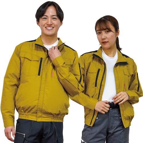 岡潮　空調長袖ブルゾン（ウェアのみ）日本製生地使用　２０１２４　ゴールド×ブラックＭ　【品番：20124-M】
