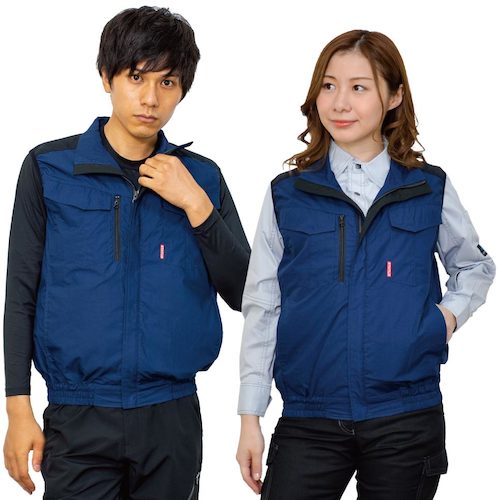 岡潮　空調ベスト（ウェアのみ）日本製生地使用　２０２２１　ネイビー×ブラックＬ　【品番：20221N-L】