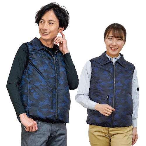 岡潮　空調ベスト（ウェアのみ）日本製生地使用　２０２３７　カモブルー５Ｌ　【品番：20237-5L】