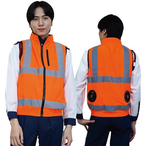 岡潮　高視認性空調安全ベスト（ウェアのみ）　３０２２４　蛍光オレンジ５Ｌ　【品番：30224-5L】