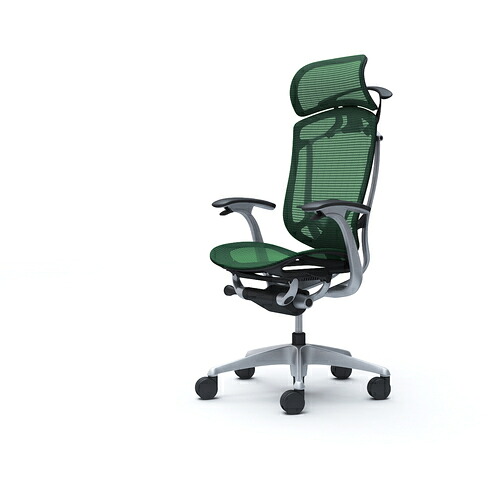 オカムラ　ＯＫＡＭＵＲＡ　コンテッサセコンダ　固定肘　座メッシュ　大型ヘッド５本脚　シルバー　ブラック　ランバー付ハンガー付　張地色ダークグリーン　【品番：CC46GS-FPH5】