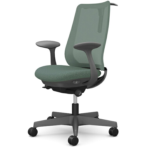 オカムラ ＯＫＡＭＵＲＡ ポータム，くっ付ける肘，背メッシュ，判定基準印字機，ダークグレーボディ，ハンガー有，ランバー無，ウレタンキャスター 【品番：CF22ZA F1K5】