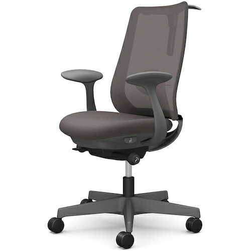 オカムラ　ＯＫＡＭＵＲＡ　ポータム，固定肘，背メッシュ，スタンダードタイプ，ダークグレーボディ，ハンガー有，ランバー有，ウレタンキャスター　【品番：CF22ZE FKA2】