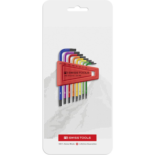 PB SWISS TOOLS（PBスイスツールズ）　４１０Ｈ／６－２５ＲＢＣＮ　Ｌ型レインボーヘックスローブ　８本組（ブリスターパック入り）　【品番：410H6-25RBCN】