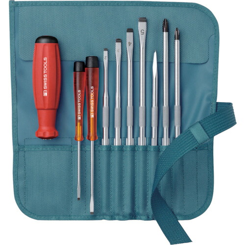 PB SWISS TOOLS(PBスイスツールズ) 差替式ドライバーセット 9本組 ペトロール 【品番:8218PE】|住設プロ 店