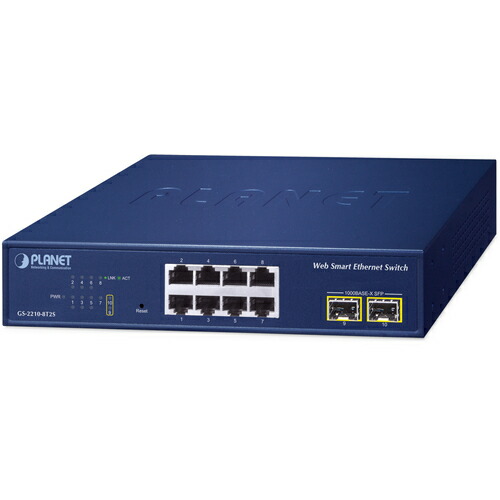 PLANET Technology Corporation ８界面１０００Ｔ ＋ ２界面１０００Ｘ ＳＦＰ Ｗｅｂスマートイーサネットスイッチ 【品番：GS-2210-8T2S】