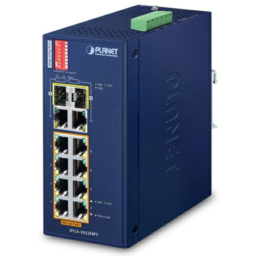 PLANET Technology Corporation　産業用ＰｏＥ＋ファストイーサネットスイッチギガ・ＳＦＰコンボポート付　【品番：IFGS-1022HPT】
