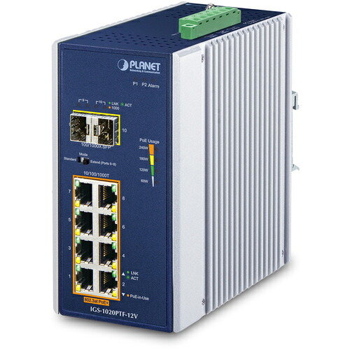 PLANET Technology Corporation 工業用ＰｏＥ＋ギガビットイーサネットスイッチＳＦＰ界面付 【品番：IGS-1020PTF-12V】