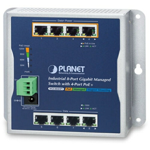 PLANET Technology Corporation　産業用ＰｏＥ＋マネージドギガビットイーサネットスイッチ　【品番：WGS-804HPT】