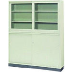 【別途送料あり】プラス（PLUS）　１８４５９）ＫＲ　引違い書庫（ガラス戸）　ＳＧ－５０３Ｒ　ＬＧＹ　【品番：SG-503R LGY】
