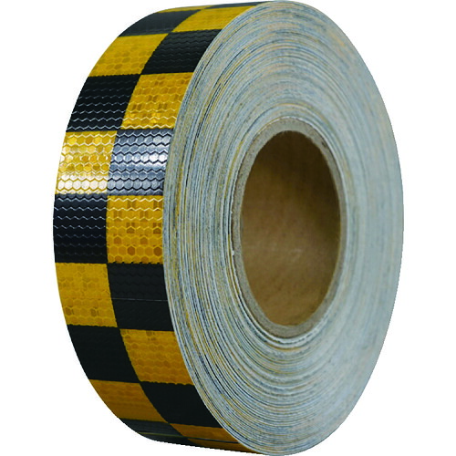 セーフラン安全用品（SAFERUN）　高輝度反射テープ　黄黒格子　幅５０ｍｍ×５０ｍ　【品番：14366】