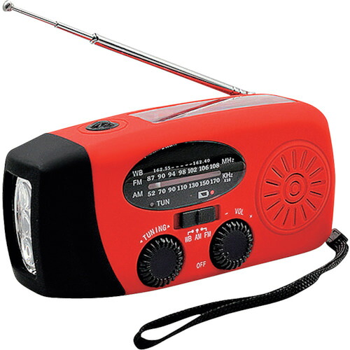 【別途送料あり】セーフラン安全用品（SAFERUN）　手回し充電ラジオライト　赤　ＡＭ／ＦＭ　　ＬＥＤ懐中電灯　（ソーラー充電／手回し充電／ＵＳＢ充電）　【品番：J2471-RD】