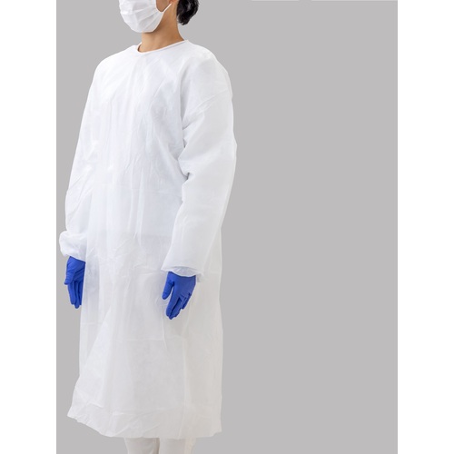 【別途送料あり】セーフラン安全用品（SAFERUN）　アイソレーションガウン（前開きタイプ）　５０着　白　フリーサイズ（着丈：１１７ｃｍ　　身幅：７２ｃｍ　袖丈：５８ｃｍ）　【品番：J2492】｜住設プロ　店
