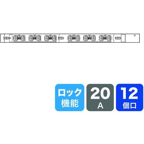 サンワサプライ（SANWA SUPPLY）　１９インチサーバーラック用コンセント　２００Ｖ（２０Ａ）　抜け防止ロック機能付き　【品番：TAP-SV22012LK】