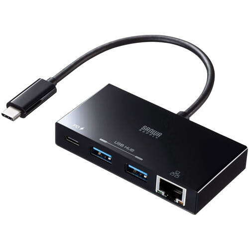 サンワサプライ（SANWA SUPPLY）　ＵＳＢ　Ｔｙｐｅ－Ｃハブ付き　ギガビットＬＡＮアダプタ　【品番：USB-3TCH20BK】