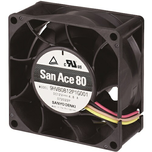 山洋電気　ＳａｎＡｃｅ　標準ファン（８０×３８ｍｍ　ＤＣ１２Ｖ－リード線仕様　ＰＷＭ・パルスセンサ付き）　【品番：9HVB0812P1G001】