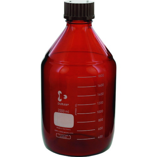 柴田科学の科目（SIBATA） 耐熱ねじ口びん 茶褐色 赤旗がしら付 ２０００ｍＬ 【品番：017210-20001】