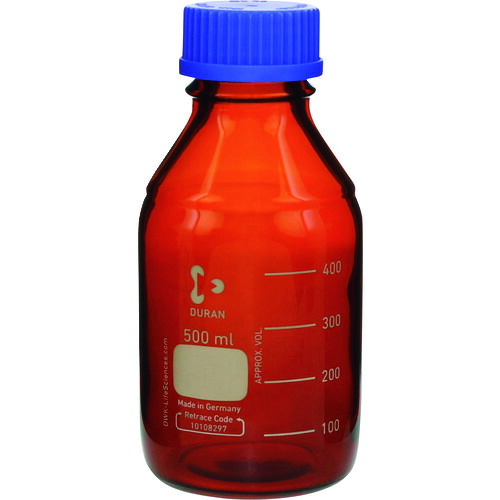 柴田科学（SIBATA）　耐熱ねじ口びん　茶褐色　青キャップ付　５００ｍＬ　１０入　【品番：017210-500A】