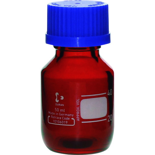 柴田科学の科目（SIBATA） 耐熱ねじ口びん 茶褐色 青旗がしら付 ５０ｍＬ １０入 【品番：017210-50A】
