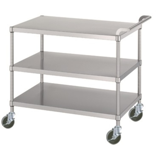 シンコー（SINKO）　ステンレスワゴン（ＳＵＳ４３０）　天地３段タイプ　φ１００ウレタン車　６００×４５０×８００　【品番：M03-6045-U100】