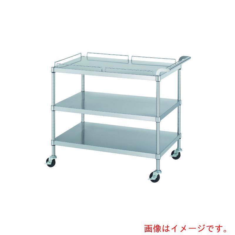 シンコー（SINKO）　ステンレスワゴン（ＳＵＳ４３０・ガード付）天地３段タイプ　ガード：天板のみ　φ７５導電ゴム車　９００×６００×８００　【品番：M12-9060-800-RE75_SH】