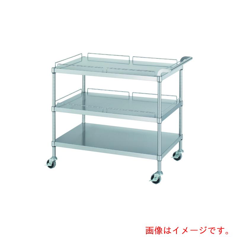 シンコー（SINKO）　ステンレスワゴン（ＳＵＳ４３０・ガード付）天地３段タイプ　ガード：２段分　φ７５ウレタン車　７５０×６００×８００　【品番：M21-7560-U75】