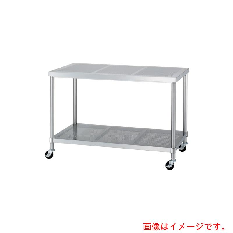 シンコー（SINKO）　ステンレス（ＳＵＳ４３０）パンチング作業台パンチングベタ棚板キャスター付　φ７５ウレタン車　１５００×６００×８００　【品番：PWPBC-15060-U75】