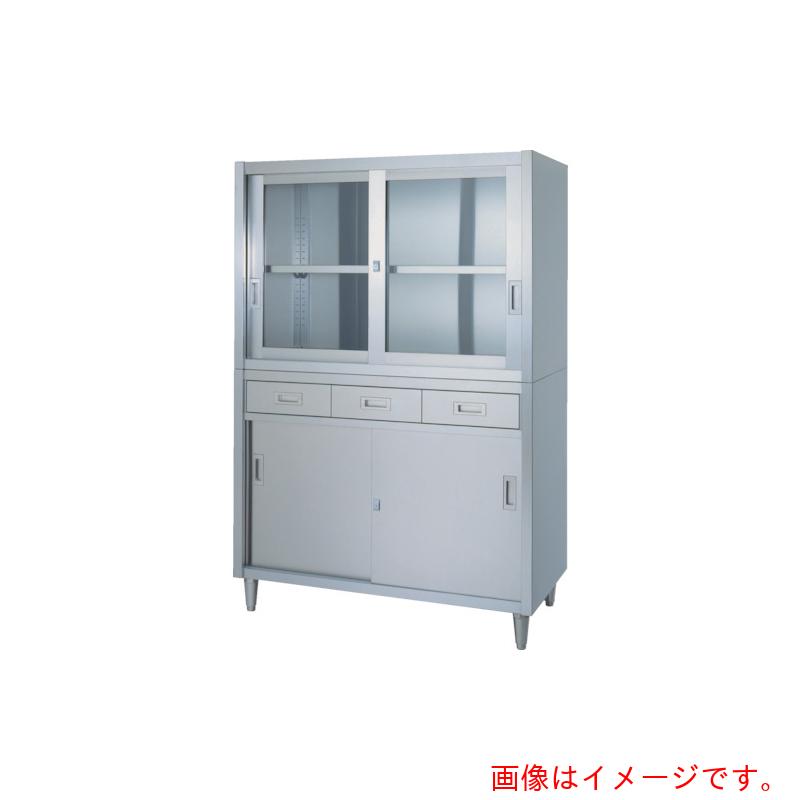 【別途貨物輸送あり】シンコー（SINKO） ステンレス鋼庫入れ庫 二段式アジャスト付 ＶＡＤＧ型 （抽き出し・上硝子戸・下ステンレス鋼戸） ９００×４５０×１７５０ 【品番：VADG-9045】