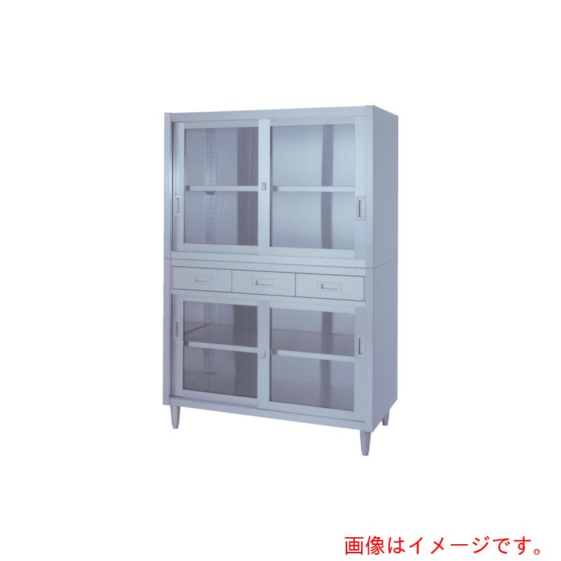 【別途送料あり】シンコー（SINKO）　ステンレス保管庫　二段式アジャスト付　ＶＡＤＧＧ型　（引出・上下ガラス戸）　１２００×６００×１７５０　【品番：VADGG-12060】