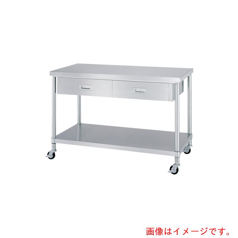 【別途送料あり】シンコー（SINKO）　ステンレス（ＳＵＳ４３０）作業台片面引出付ベタ棚板キャスター付　φ７５ウレタン車　ステンレス金具　１５００&times;４５０&times;８００　【品番：WDBC-15045-800-SU75】｜住設プロ　店