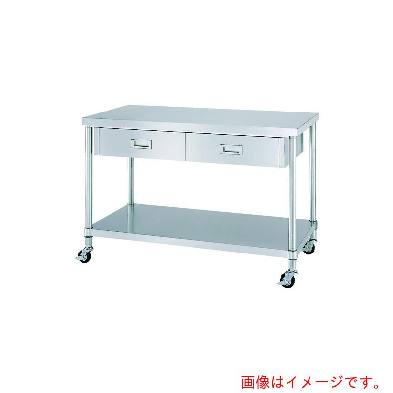 【別途送料あり】シンコー（SINKO）　ステンレス（ＳＵＳ４３０）作業台片面引出付ベタ板棚キャスター付　φ１００ウレタン車　１５００×６００×８００　【品番：WDBC-15060-U100】