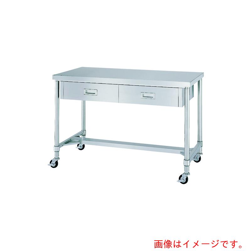 【別途送料あり】シンコー（SINKO）　ステンレス（ＳＵＳ４３０）作業台片面引出付Ｈ枠キャスター付　φ１００ゴム車　１５００×４５０×８００　【品番：WDHC-15045-R100】