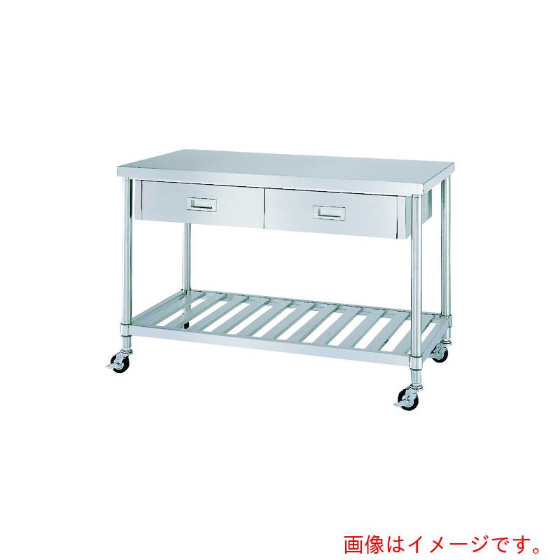 【別途送料あり】シンコー（SINKO）　ステンレス（ＳＵＳ４３０）作業台片面引出付スノコ板棚キャスター付　φ１００ゴム車　１２００×６００×８００　【品番：WDSC-12060-R100】