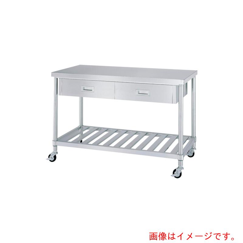 【別途貨物輸送あり】シンコー（SINKO） ステンレス鋼（ＳＵＳ４３０）御役目台片面引出付スノコ棚板キャスター付 φ７５ウレタン車 ステンレス鋼金具 １８００×６００×８００ 【品番：WDSC-18060-800-SU75】