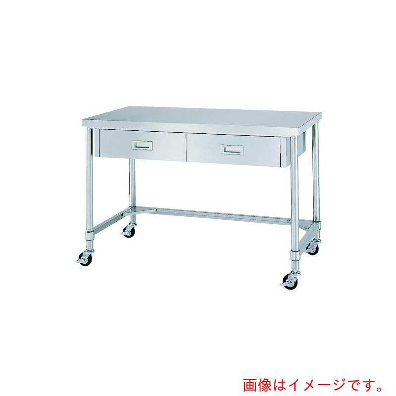 【別途送料あり】シンコー（SINKO）　ステンレス（ＳＵＳ４３０）作業台片面引出付三方枠キャスター付　φ１００ナイロン車　　１８００×６００×８００　【品番：WDTC-18060-N100】