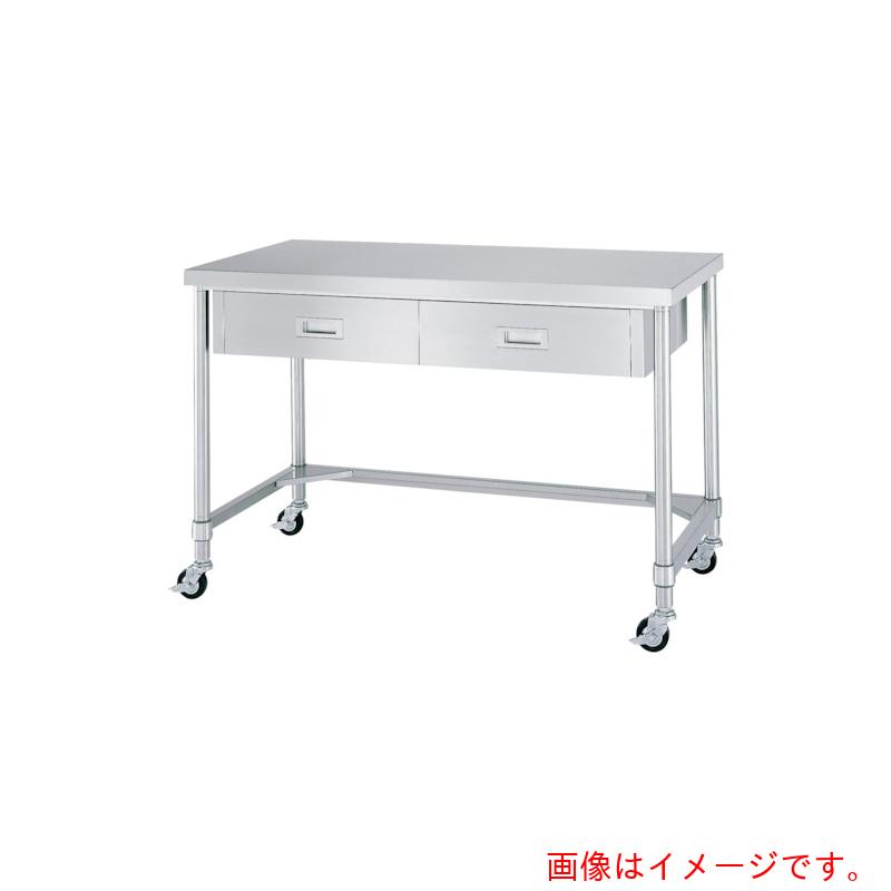 【別途送料あり】シンコー（SINKO）　ステンレス（ＳＵＳ３０４）作業台片面引出付三方枠キャスター付　φ１００ウレタン車　ステンレス金具　９００×６００×８００　【品番：WDTNC-9060-800-SU100】