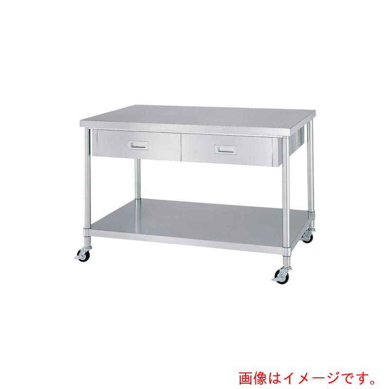 【別途貨物輸送あり】シンコー（SINKO） ステンレス鋼（ＳＵＳ４３０）御役目台両面引出付ベータ棚板キャスター付 φ７５ウレタン車 ステンレス鋼金具 １２００×９００×８００ 【品番：WDWBC-12090-800-SU75】