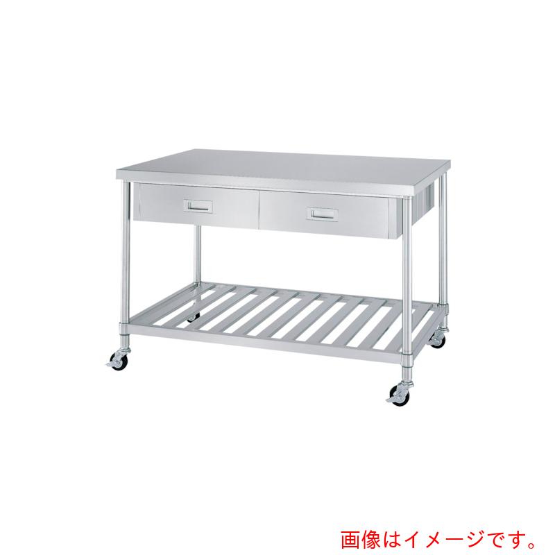 【別途貨物輸送あり】シンコー（SINKO） ステンレス鋼（ＳＵＳ３０４）進め方台両面引出付スノコ棚板キャスター付 φ７５ウレタン車 ステンレス鋼金具 ９００×９００×８００ 【品番：WDWSNC-9090-800-SU75】