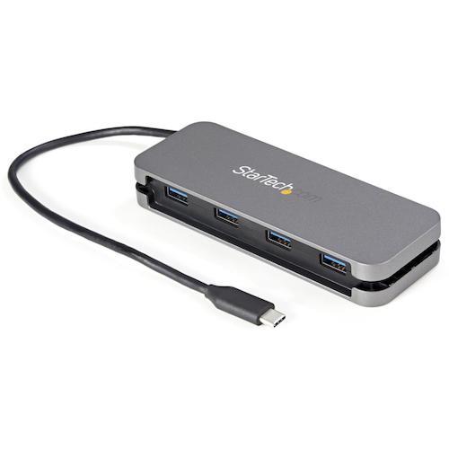 StarTech.com　ＵＳＢハブ／Ｔｙｐｅ－Ｃ／４ポート　Ｔｙｐｅ－Ａ／バスパワー／Ｔｈｕｎｄｅｒｂｏｌｔ　３対応／２８ｃｍ巻き取り式ケーブル　【品番：HB30CM4AB】
