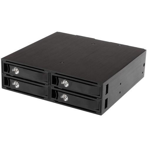 StarTech.com　ＨＤＤ／ＳＳＤ増設ラック／４ｘ　２．５インチＳＡＴＡ／ＳＡＳドライブ対応リムーバブルケース／５インチベイ内蔵タイプ　【品番：SATSASBP425】