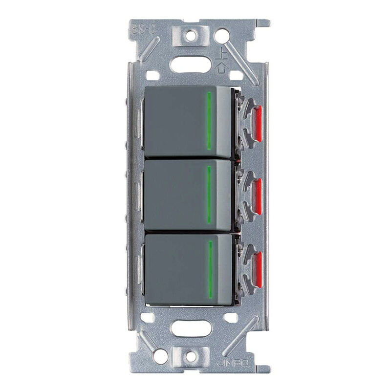 スガツネ工業　ガイドランプ付埋込トリプルスイッチ PXP-J-NKW03009型　ソリッドグレー　【品番：PXP-J-NKW03009-SG】｜住設プロ　店