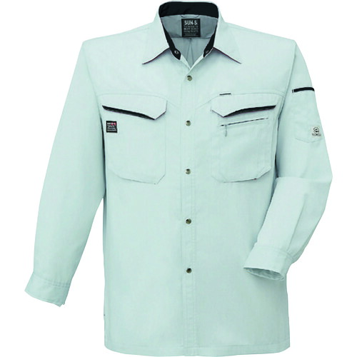 サンエス（SUN・S）　夏　長袖シャツ　シルバーＸブラック色　ＸＬサイズ　【品番：WA10479-69-XL】