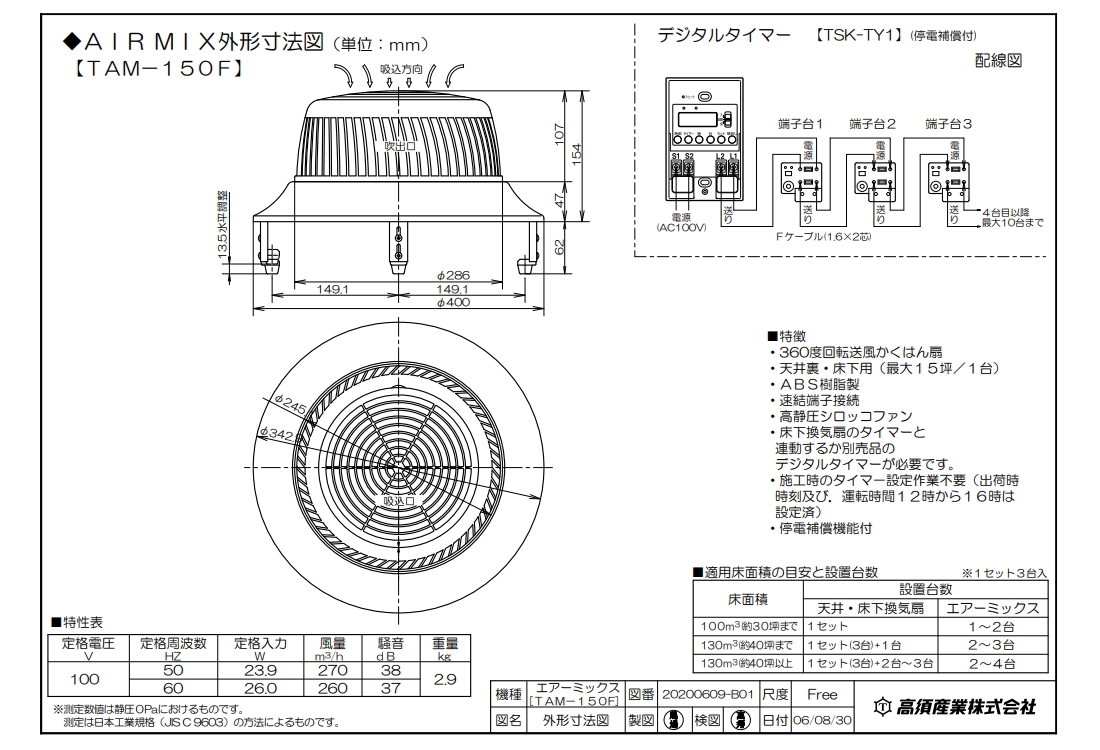 かくはん】 高須産業 TAM-150U 天井裏・床下換気扇 吊り下げタイプ