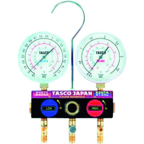 イチネンTASCO Ｒ４０４Ａ Ｒ４０７Ｃ Ｒ５０７Ａ Ｒ１３４ａ用どんぶり鉢弁膜式ゲージマニホールド 【品番：TA124EK-1】