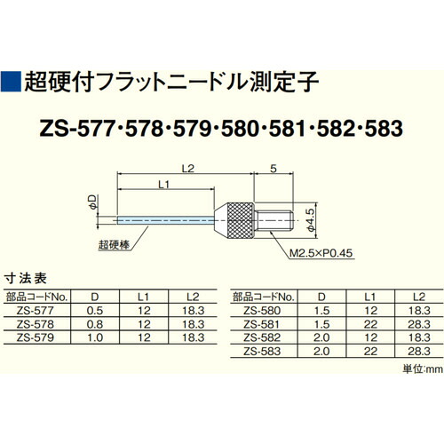 テクロック（TECLOCK）　ＺＳ－５８０　測定子φ１．５超硬ニードル型　１２Ｌ　【品番：ZS-580】 7,689円